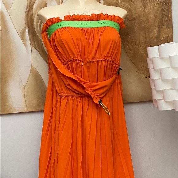 UNRAVEL PROJECT Orange Pleated Drawstring Dress - Picture 8 of 13
